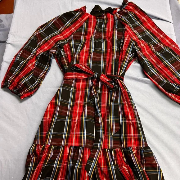 Draper James Red and Black Plaid Long Sleeve Dress with bow detail XL NWT - Picture 3 of 6